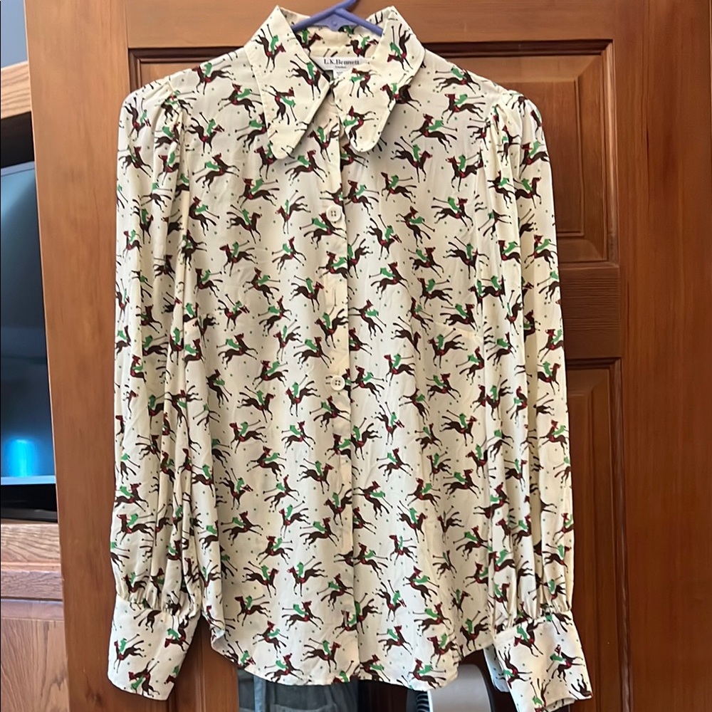 LK Bennett Cream Blouse with Green and Red Pattern